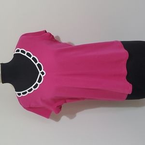 Requirements - Hot Pink Tee with White Scalloped Piping at Neck - Size Large